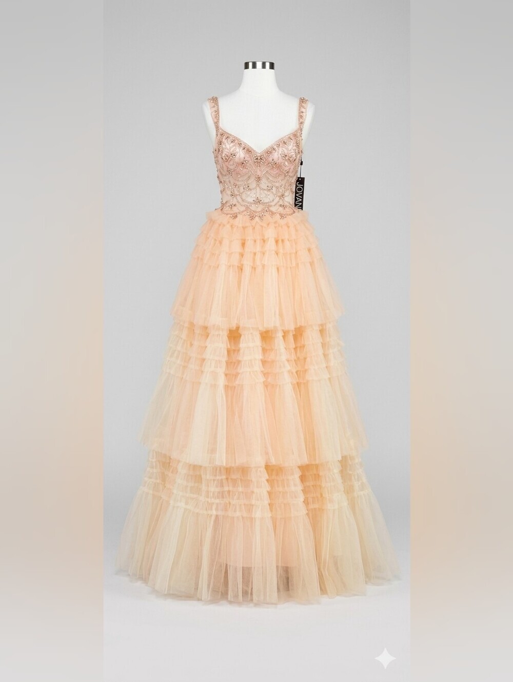 Jovani Blush Pink/ Peach Beaded Corset Tulle Ruffled Ball Gown Prom Dress 0